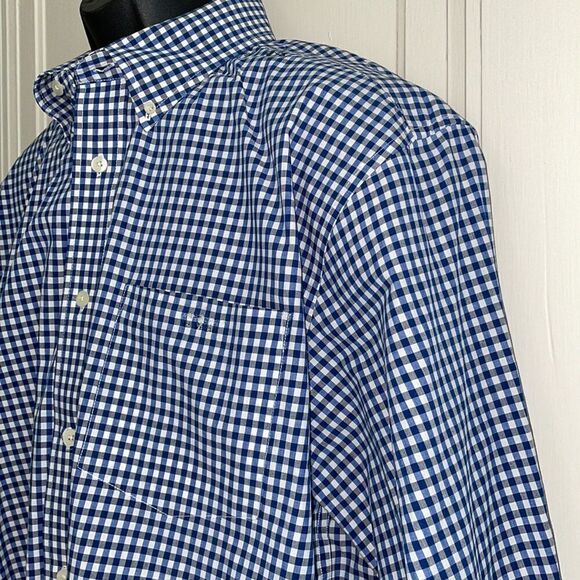Structure blue, black & white small check cotton long sleeve shirt - Picture 4 of 9